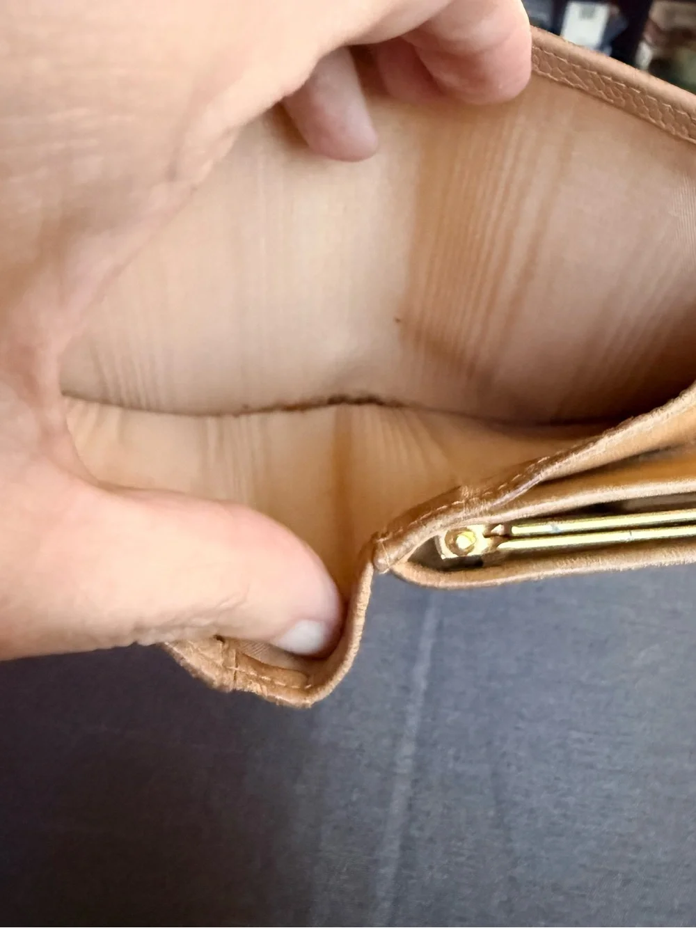 CHANEL Tan Quilted Caviar Leather Wallet with CC Logo